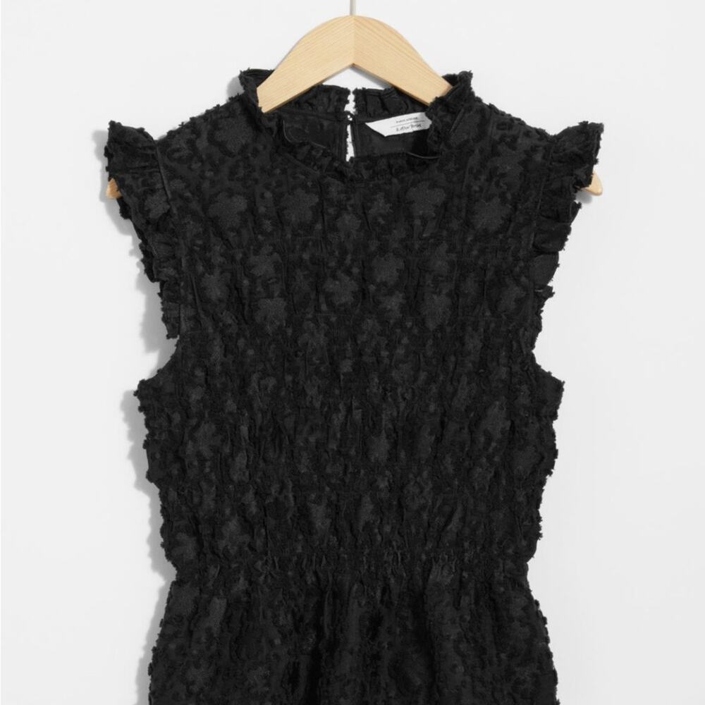 & OTHER STORIES SMOCKED PEPLUM BLACK LACE BLOUSE SIZE 8